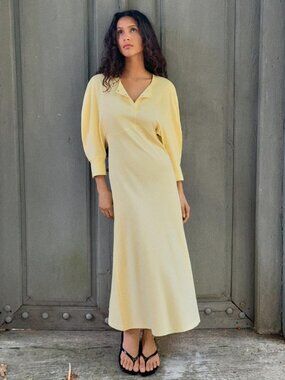 Zara Buttoned Midi Dress NWT Cotton Cute Summer Yellow Size Medium